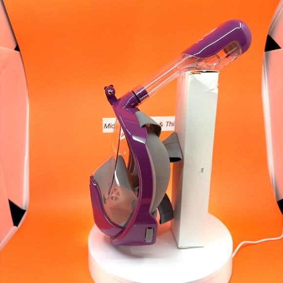 Snorkel Mask- 180 Degree Panoramic Full Face Design in Plum, Size Small/Medium - Picture 8 of 16